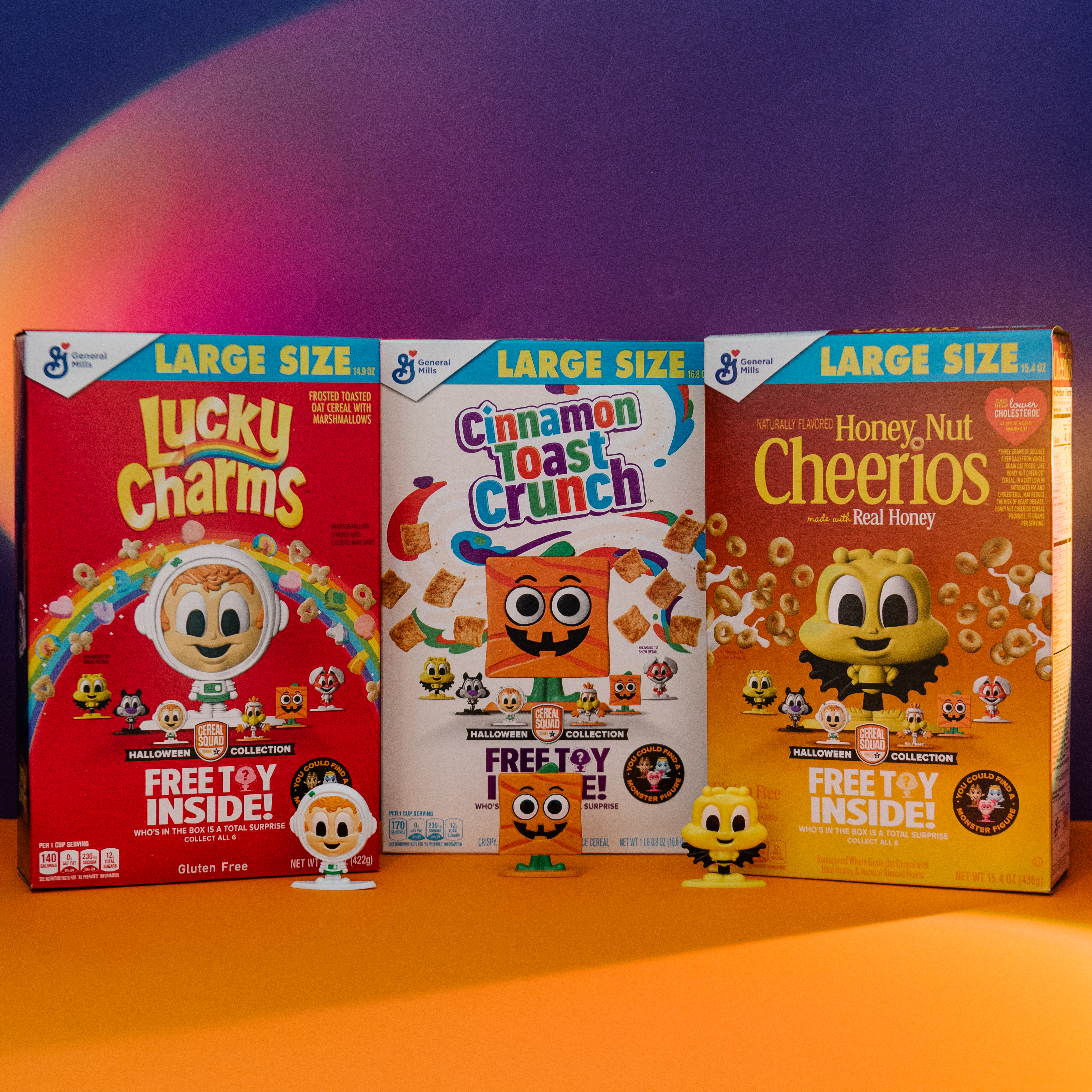 Lucky Charms, Cinnamon Toast Crunch and Cheerios cereal squad